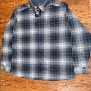 Kuhl Men's Large Blue Plaid Response Snap Button UPF 30+ Shirt NWT 2XL.